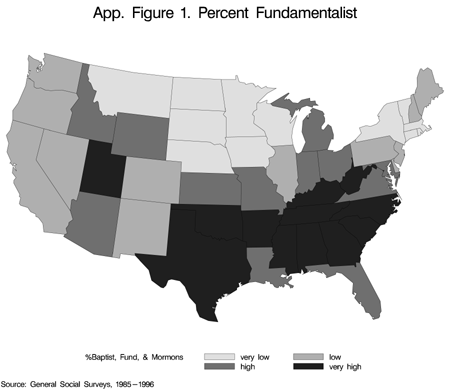 Map of % fundamentalist
